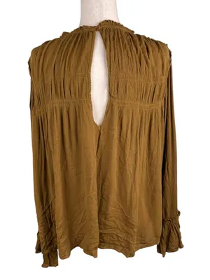 Free People Kelsey Top Size Large Ginger Snap Bell Sleeve Pleated Ruffle Boho thumbnail 14