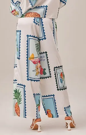 Ador‎ Seamless Tropical Stamp Print Wide Leg Elastic Waist Trousers Large NWT thumbnail 2