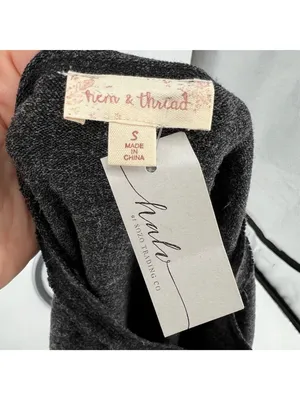 Hem & Thread Contrast Trim Relaxed Long Sleeve Top Charcoal Size Small NWT thumbnail 9
