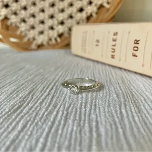 Bezel Silver Knife Edge Diamond Ring Vintage “Tamsin” Inset Simple Stacking Jewelry thumbnail 7