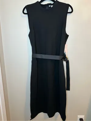 Avec Les Filles Black Belted Midi Dress Size 14 NWT $138 1N04K21 thumbnail 2