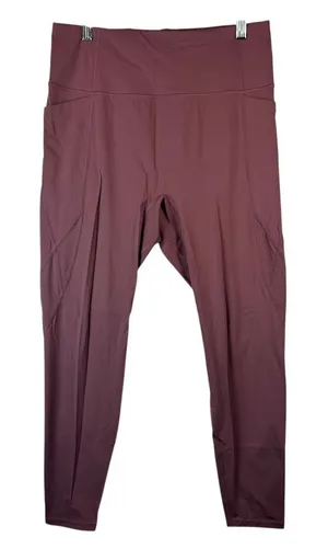 Yvette High Waist Leggings Workout Yoga Pants Pockets XL Mauve‎ Purple thumbnail 1
