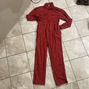Free People Set The Tone Eyelet Long Sleeve Jumpsuit Terracotta Red Women's Sz 4 thumbnail 15