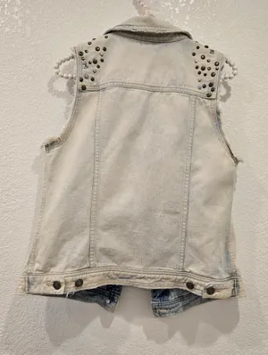 Free People Studded Grunge Distressed Denim Vest Acid Wash S thumbnail 3