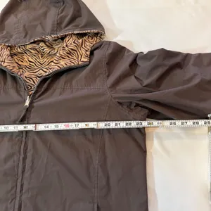 Reversible Hooded Jacket Brown Zebra Natural Reflections Animal Fleece Sz Large‎ thumbnail 2