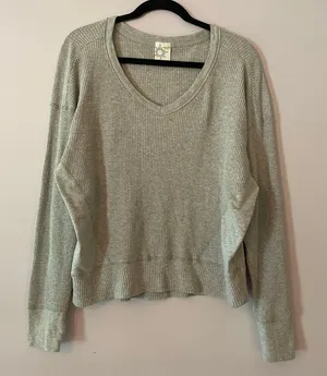 Offline by Aerie Gray Thermal Waffle Knit Long Sleeve Loungewear Women's size XS thumbnail 1
