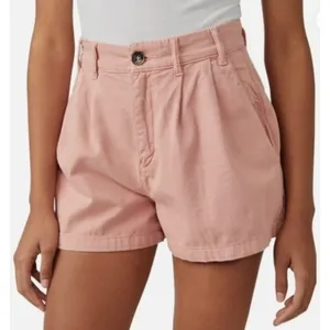 Free People Billie Pleated High Rise Denim Chino‎ Shorts Size 8 Color Rosie Pink thumbnail 1