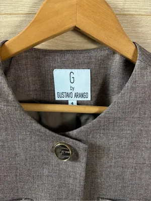 Gustavo Arango Collarless Menswear Style Blazer Jacket Size 4 Brown thumbnail 3
