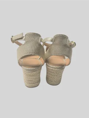 H&M Metallic Gold Wedge Espadrille Sandals with Ankle Strap thumbnail 7