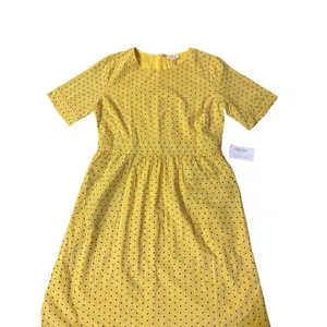 Orange Creek Los Angeles Dress Womens L NEW Yellow Black Polka Dot Modest thumbnail 14