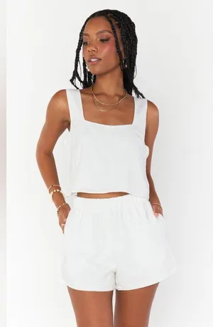 SHOW ME YOUR MUMU Hendrix Short In White Linen thumbnail 7