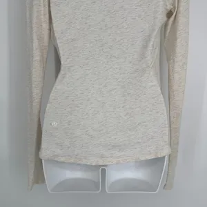 Lululemon Radiant Long Sleeve‎ Wrap Top Size 2 Heathered Beige Thumbholes Active thumbnail 8
