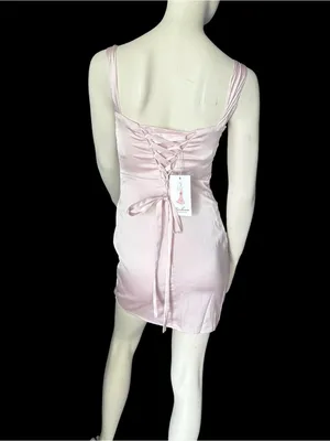 Satin Square Neckline Mini Dress Pink Size 4 NWT thumbnail 3