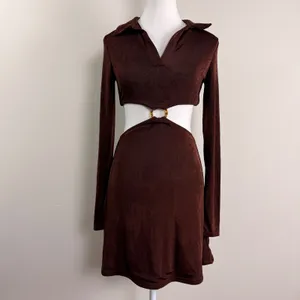 Peppermayo‎ Crowd Control Mini Dress Brown Cutout O-Ring Long Sleeve US 4 NEW thumbnail 4