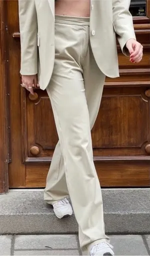 Djerf Avenue First Choice Pants in Greige High Waisted Trousers Pants Tan Sz S thumbnail 1