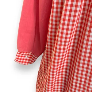 Vintage Red Gingham Smock Dress Peter Pan Collar Pockets Picnic Cottage Midi thumbnail 6