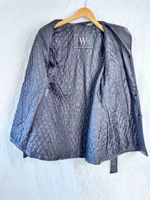 Winlit Vintage Leather Women's Jackets Size M Soft Black Warm Trench Coat Belt thumbnail 9