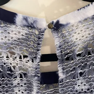 Knox Rose | Blue & White Tie-Dye Lace Accented Sleeveless Top | Large thumbnail 8