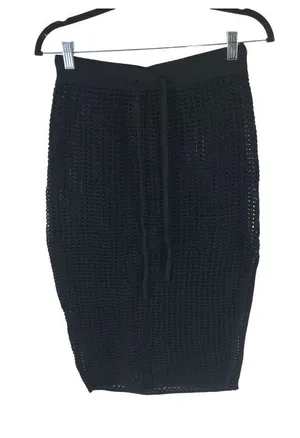 Halara Mesh Crochet Knit Sheer Black Midi Skirt With Drawstring Waist Size M thumbnail 1