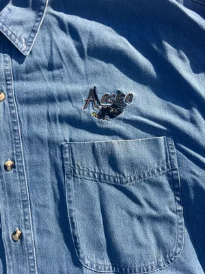 Vintage Alaska Embroidered Denim Button Down Shirt Oversized thumbnail 2
