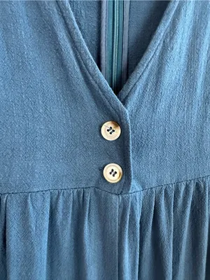Natural Life Avery Blue Wide Leg Jumpsuit L/XL Rayon Linen Boho Cottage Empire thumbnail 3