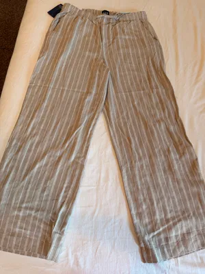 NWT Gap Pull-On Linen Pants Khaki Striped Wide Leg Size M thumbnail 1