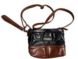 Stone Mountain Black & Brown Shoulder Bag with Brass Nameplate thumbnail 1