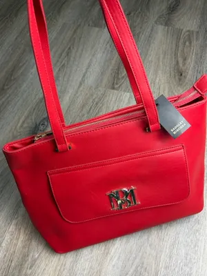 NWT Badgley Mischka Red Tote Bag Gold Logo Large Satchel $129 MSRP thumbnail 1