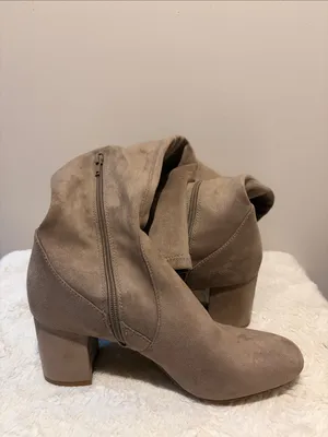 INC Rikkie Over The Knee Boots Soft Fabric Taupe Block Heel Never Worn Size 9 thumbnail 6