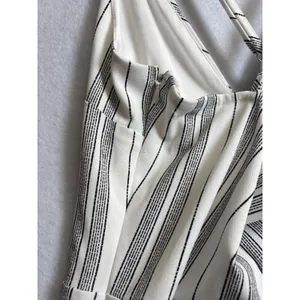 Love Tree Womens Wide Leg Jumpsuit White Black Striped Criss Cross Back Large thumbnail 6