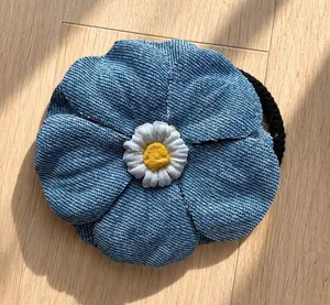 M&S Schmalberg Denim Fabric Daisy Flower Hair Tie Handmade NYC Accessory thumbnail 1