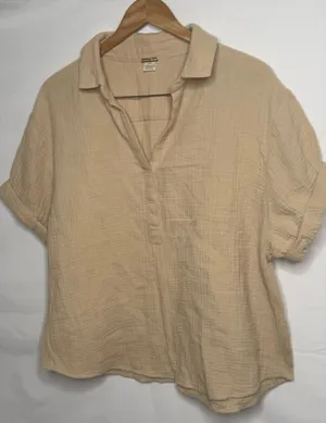 NWOT Magaschoni 100% organic cotton gauze texture relaxed fit lightweight top Lg thumbnail 1