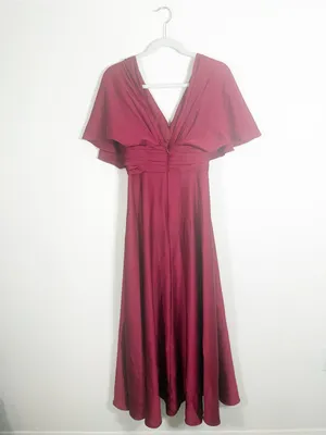 Azazie Pamela Burgundy Red A-Line Pleated Stretch Satin Dress thumbnail 7