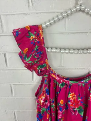 Petite Plume Pink Floral Casual Cotton Midi Dress Size M thumbnail 7