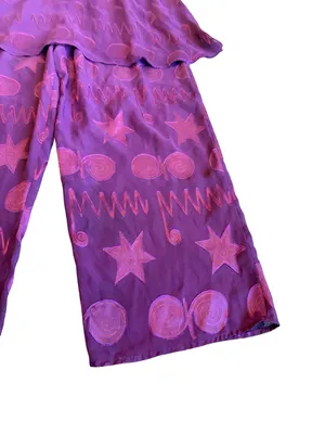 Victoria's Secret Gold Label Purple Pink Star Print Pajama Set Medium Women's thumbnail 6