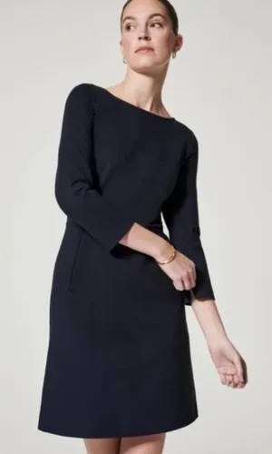 NWT Spanx Black The Perfect Shift Dress 3/4 sleeves A Line LBD Medium thumbnail 1
