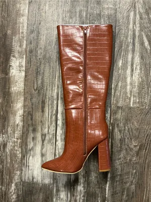 Nasty Gal Croc-Embossed Knee Boots - Chestnut Brown Size 6 thumbnail 4