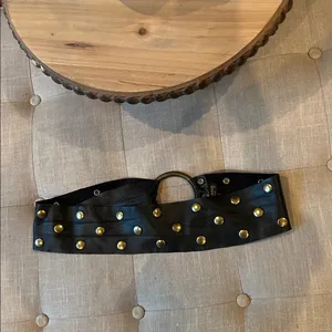 John Stavros Chunky Black Leather Gold Studded Belt thumbnail 7