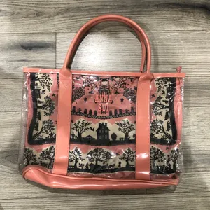 Anna Sui Clear Tote Bag Purse with Inside Drawstring Pouch Lining Pink thumbnail 1