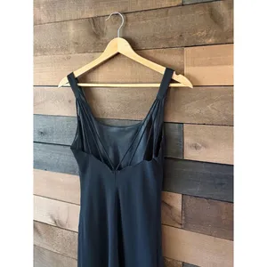 Vintage Hampton Nites Black Bias Cut Slip Dress Maxi Goth Minimalist 90s thumbnail 3