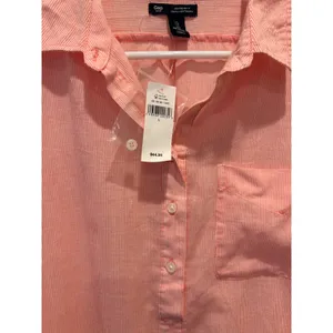 Gap Womens Boyfriend Fit Popover Shirt Coral Pink White Stripe Cotton‎ Large NWT thumbnail 4