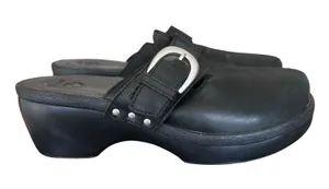 Crocs Cobbler Buckle Clog Shoes Women Size 10 Black Leather‎ Wedge Slip On thumbnail 1