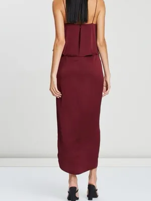 Shona Joy Woman’s Draped Luxe Cocktail Frill Spaghetti Strap Dress in Burgundy 6 thumbnail 10