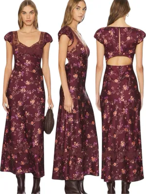 Free People Dainty Lace Retro 90s Butterfly Babe Maxi Dress in Brown Combo XL thumbnail 5