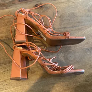 ASOS Orange Strappy Heels with Square Toe thumbnail 4