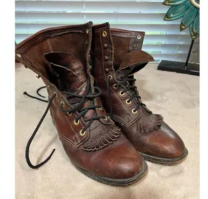Santa Fe Boot Company Women's 7.5 Brown Leather Lace-Up Western Boots Vintage thumbnail 2