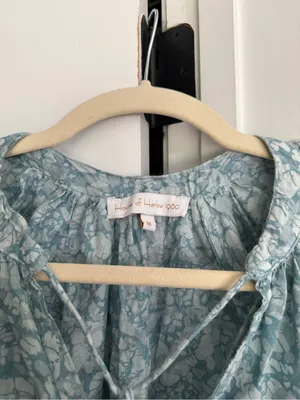 House of‎ Harlow 1960 Martine blouse seafoam Blue Floral Tie-Neck Puff Sleeve thumbnail 3