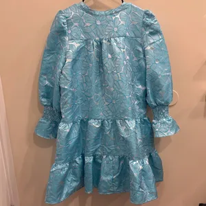 Pomander Place Blue Floral Jacquard Kenzo Tiered Mini Babydoll Dress‎ Medium NEW thumbnail 4