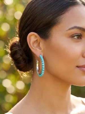 Turquoise Bead Hoop Earrings for Women thumbnail 1