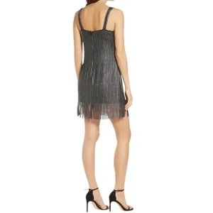 New Women’s Sho By Tadashi Shoji Metallic Textured Fringe Minidress Size 10 thumbnail 6